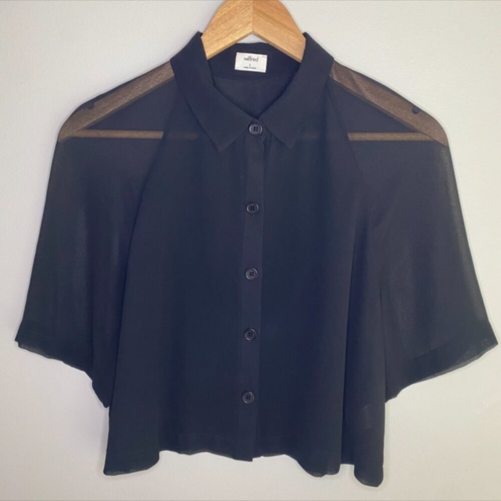 Wilfred Crop Top Semi-Sheer Button-Up with Colar and Short Sleves